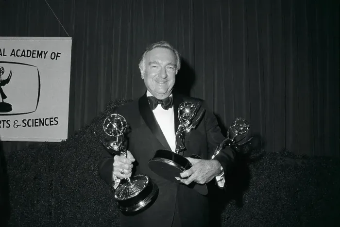 Framed Print : Walter Cronkite Carrying Three Emmy Awards Framed Print : Walter Cronkite Carrying Three Emmy Awards