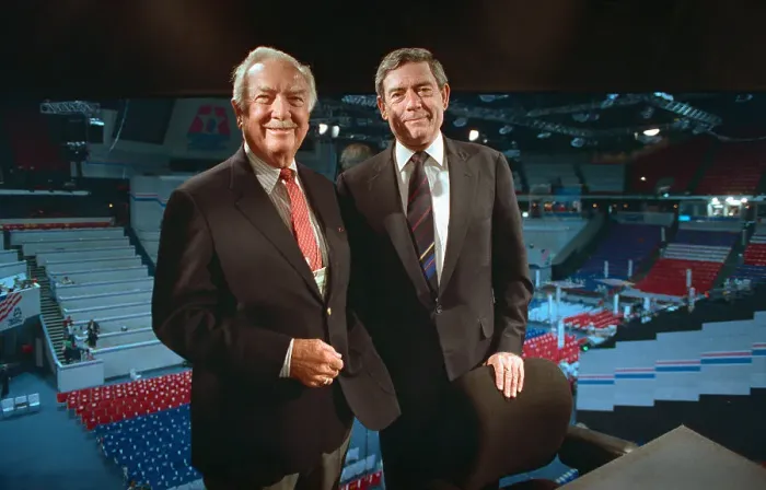 Framed Print : Walter Cronkite and Dan Rather Chatting Framed Print : Walter Cronkite and Dan Rather Chatting