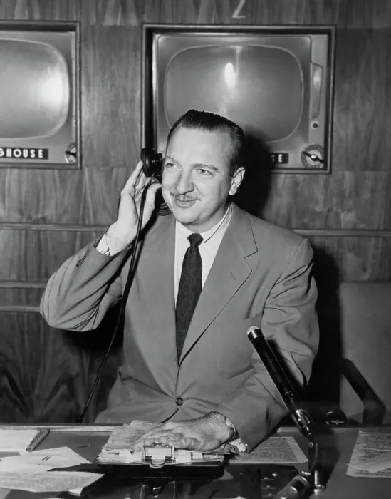  : Walter Cronkite At Work In TV Studio