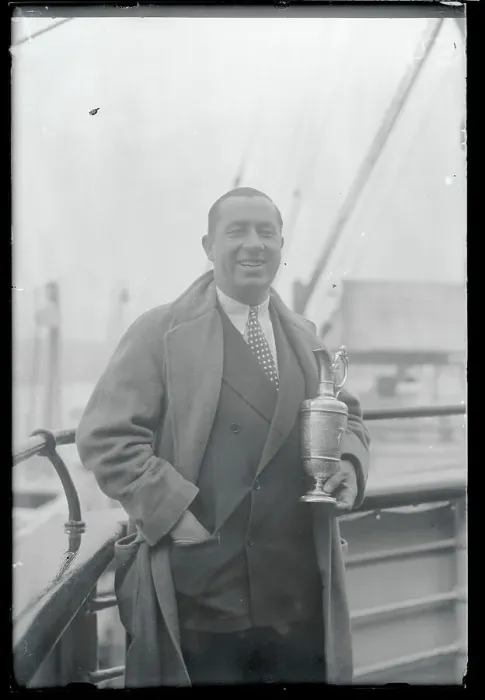 Framed Print : Walter Hagen Posing with Trophy