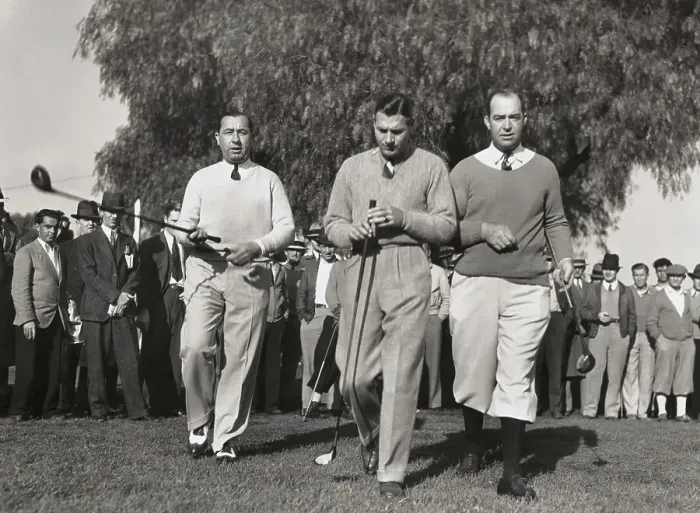 Framed Print : Walter Hagen with Richard Arlen and Fred Morrison Framed Print : Walter Hagen with Richard Arlen and Fred Morrison