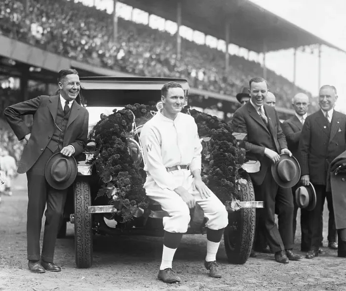 Framed Print : Walter Johnson Sitting On His New Car