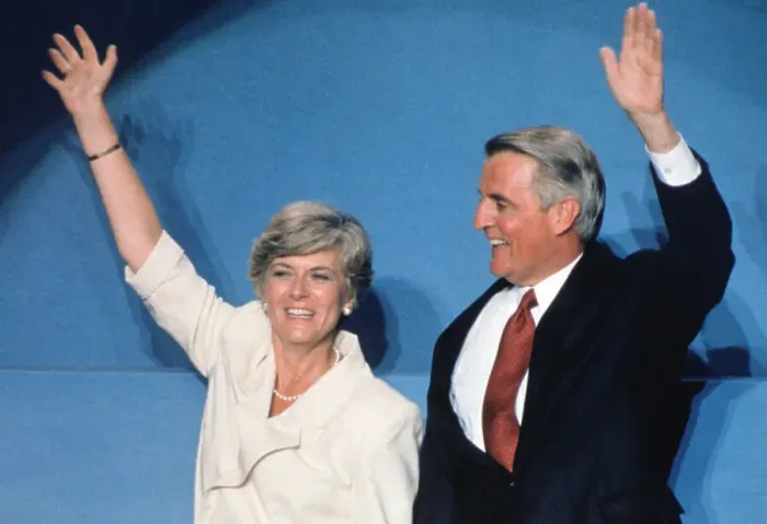 Framed Print : Walter Mondale and Geraldine Ferraro Waving