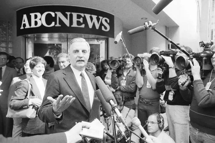Framed Print : Walter Mondale Talks To Press Framed Print : Walter Mondale Talks To Press
