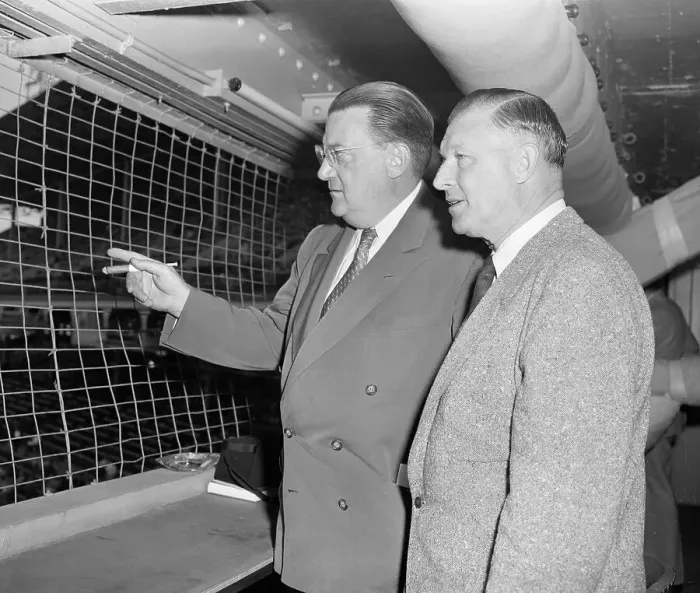 Framed Print : Walter O'Malley Pointing Out Something to Charlie Dressen Framed Print : Walter O'Malley Pointing Out Something to Charlie Dressen