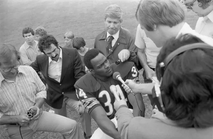 Framed Print : Walter Payton Conducts a News Conference Framed Print : Walter Payton Conducts a News Conference