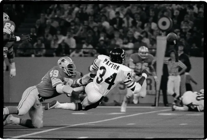 Framed Print : Walter Payton Fumbles Ball in Football Game