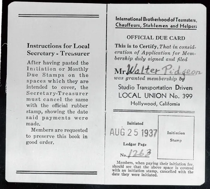 Framed Print : Walter Pidgeon's Teamsters Union Card Framed Print : Walter Pidgeon's Teamsters Union Card