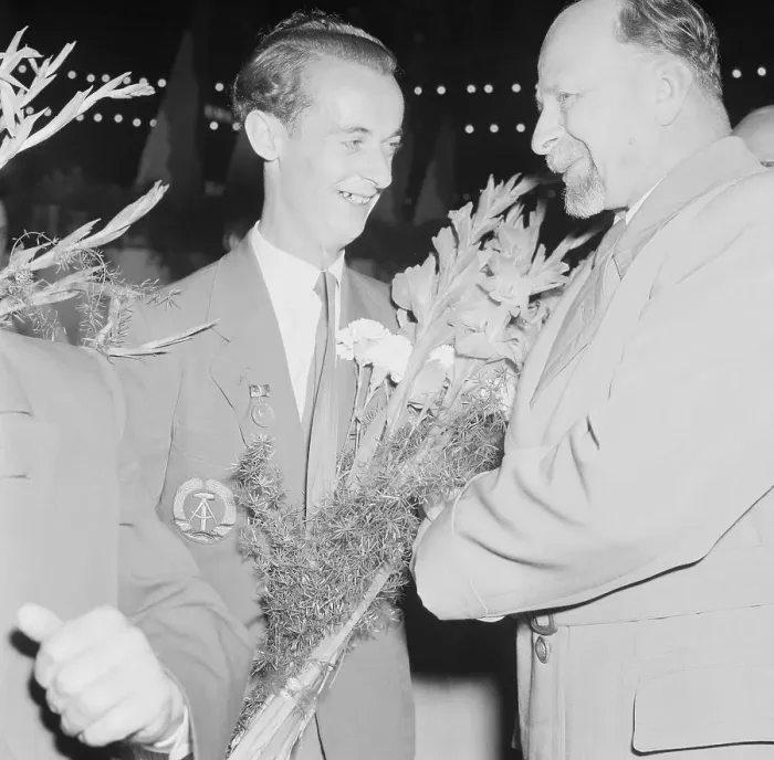Framed Print : Walter Ulbricht Presenting Bouquet to Harry Glass Framed Print : Walter Ulbricht Presenting Bouquet to Harry Glass