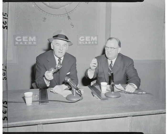 Framed Print : Walter Winchell Speaking with Homer Capehart on Television Show Framed Print : Walter Winchell Speaking with Homer Capehart on Television Show