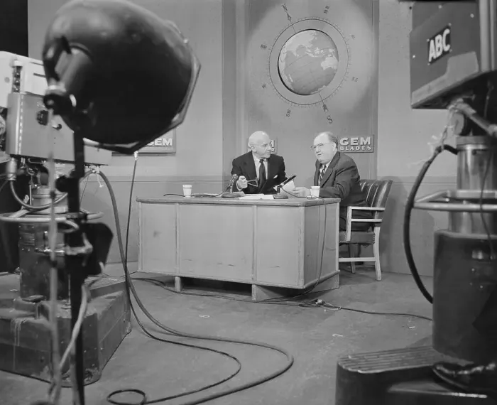Framed Print : Walter Winchell Speaking with Homer Capehart on Television Show Framed Print : Walter Winchell Speaking with Homer Capehart on Television Show