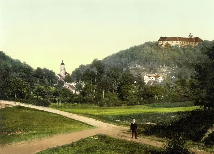Framed Print : Waltershausen and Tenneberg Castle, Thuringia, c. 1890, Germany, Historic, digitally restored reproduction from a 19th century original Framed Print : Waltershausen and Tenneberg Castle, Thuringia, c. 1890, Germany, Historic, digitally restored reproduction from a 19th century original