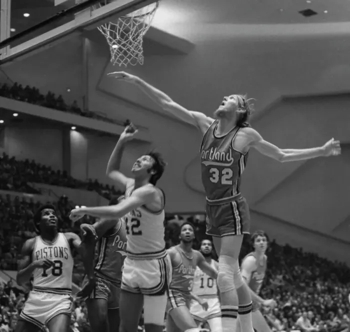 Framed Print : Bill Walton Jumps To Block Chris Ford From Scoring Framed Print : Bill Walton Jumps To Block Chris Ford From Scoring