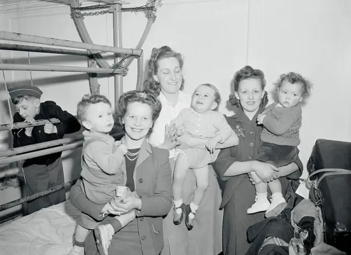 Framed Print : War Brides Posing with Their Children on USS Argentina Framed Print : War Brides Posing with Their Children on USS Argentina