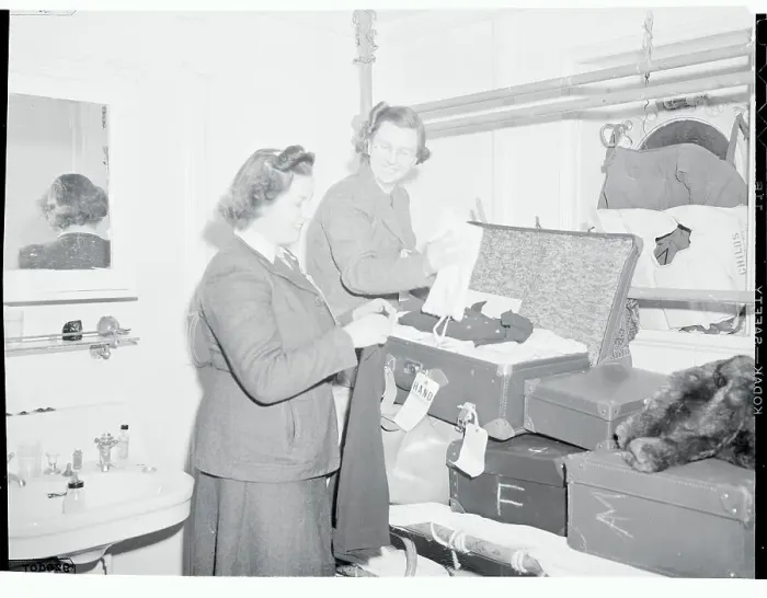 Framed Print : Two War Brides of USS Argentina Packing Luggage for Departure Framed Print : Two War Brides of USS Argentina Packing Luggage for Departure