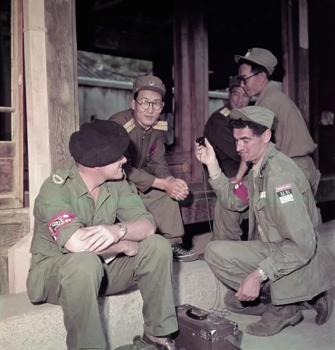 Framed Print : War Correspondents Interviewing Korean Officer Framed Print : War Correspondents Interviewing Korean Officer