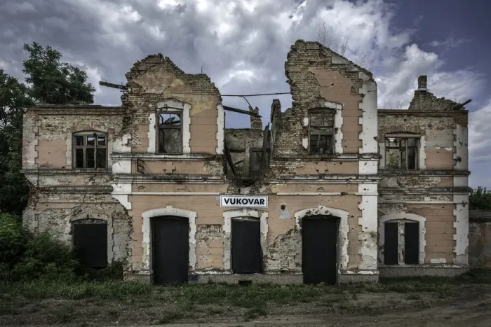 Framed Print : War Damaged Train Station, Vukovar, Croatia