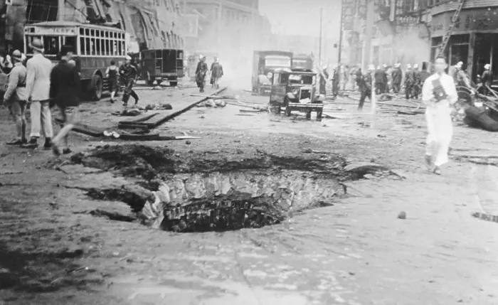 Framed Print : War Pothole in China Street Framed Print : War Pothole in China Street
