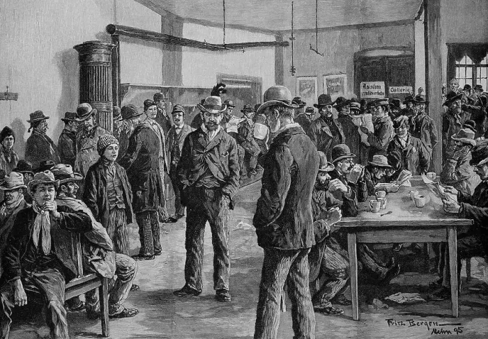 Framed Print : The Warming House for the Homeless in Munich, Bavaria, Germany, here the men's room, 1880, Historic, digital reproduction of an original 19th-century template, original date unknown Framed Print : The Warming House for the Homeless in Munich, Bavaria, Germany, here the men's room, 1880, Historic, digital reproduction of an original 19th-century template, original date unknown