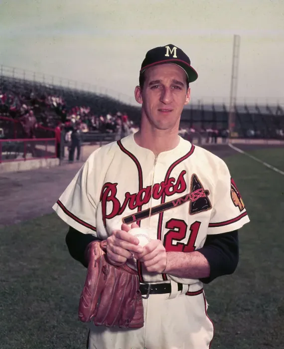 Framed Print : Warren Spahn Holding Baseball Framed Print : Warren Spahn Holding Baseball