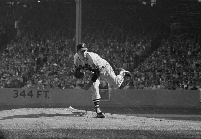 Framed Print : Warren Spahn Pitches, 1958 World Series