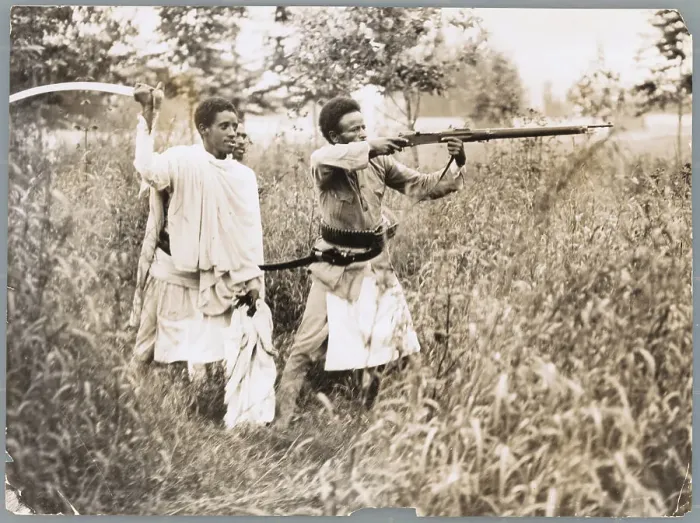 Framed Print : Warriors Aiming Rifle and Sword Framed Print : Warriors Aiming Rifle and Sword