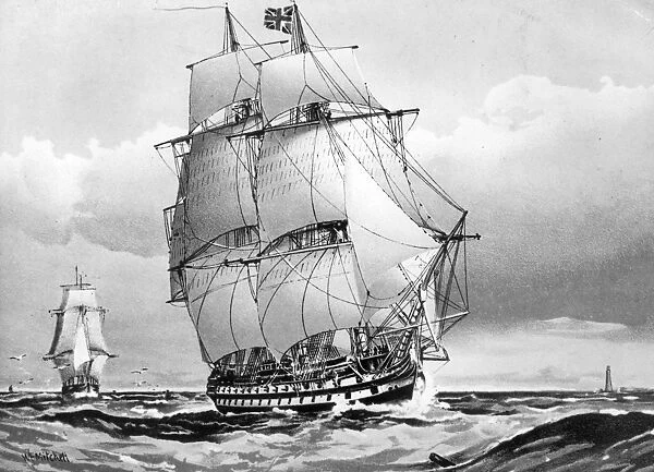 Warship. circa 1794: A 74 gun ship-in-the-line
