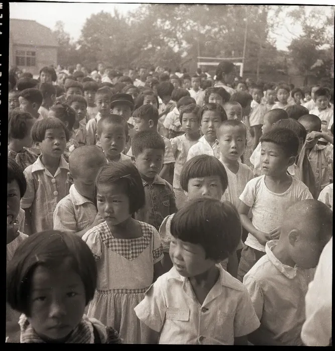Framed Print : Wartime Students Gathered Outside School Framed Print : Wartime Students Gathered Outside School
