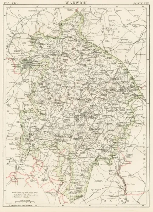 Framed Print : Warwick map 1885 Framed Print : Warwick map 1885