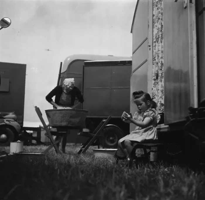 Framed Print : Wash Day. 2nd August 1952: Members of the circus take time out for domestic Framed Print : Wash Day. 2nd August 1952: Members of the circus take time out for domestic
