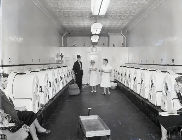 Framed Print : Washing Machines in Automatic Laundromat Framed Print : Washing Machines in Automatic Laundromat