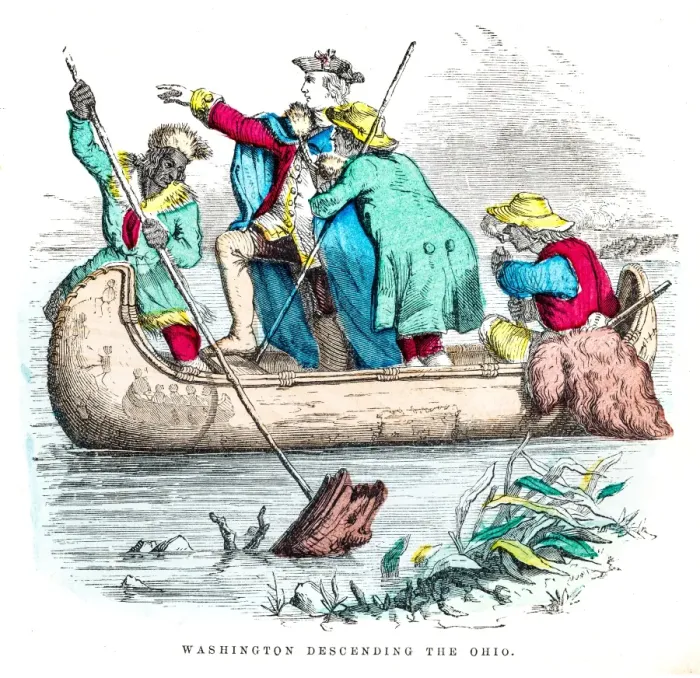Framed Print : Washington descending the Ohio engraving 1859 Framed Print : Washington descending the Ohio engraving 1859