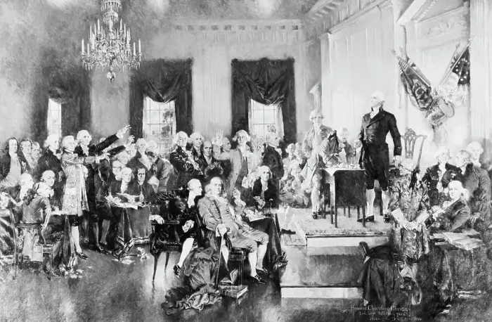 Framed Print : Washington Presiding at the Second Constitutional Convention by Howard Chandler Christie Framed Print : Washington Presiding at the Second Constitutional Convention by Howard Chandler Christie