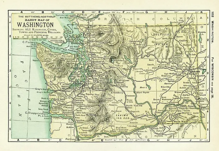 Framed Print : Washington USAmap 1898 Framed Print : Washington USAmap 1898