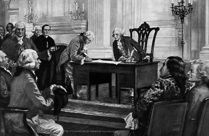 Framed Print : Washington Watching Man Sign Constitution Framed Print : Washington Watching Man Sign Constitution