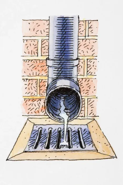 Framed Print : Water flowing from pipe into drain Framed Print : Water flowing from pipe into drain