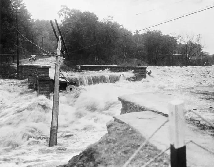 Framed Print : Water Flowing Over Washed-Out Bridge Framed Print : Water Flowing Over Washed-Out Bridge