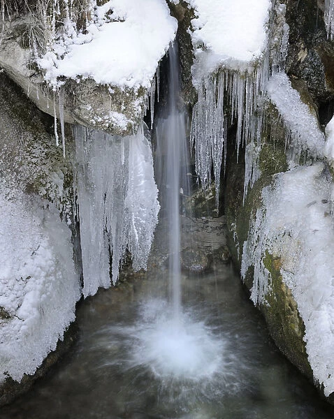 Water and ice at the Mirafaelle waterfalls, Pernitz, Piestingtal valley, Lower Austria, Austria, Europe