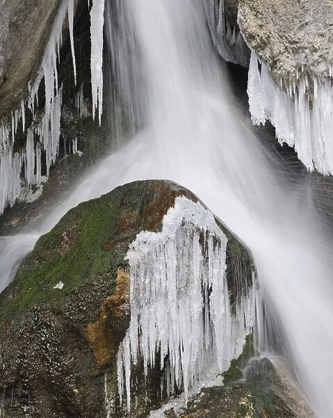 Water and ice, Mirafaelle waterfalls, Pernitz, Piestingtal valley, Lower Austria, Austria, Europe