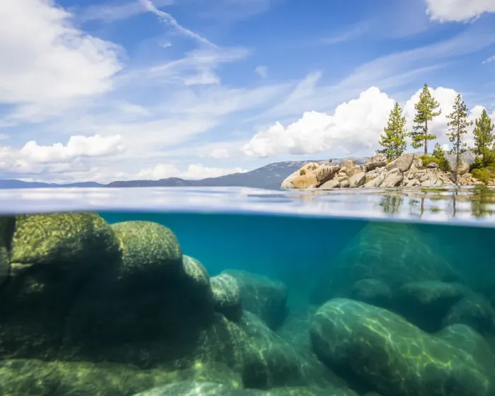 Framed Print : Water level view of Lake Tahoe from Sand Harbor, Nevada, USA