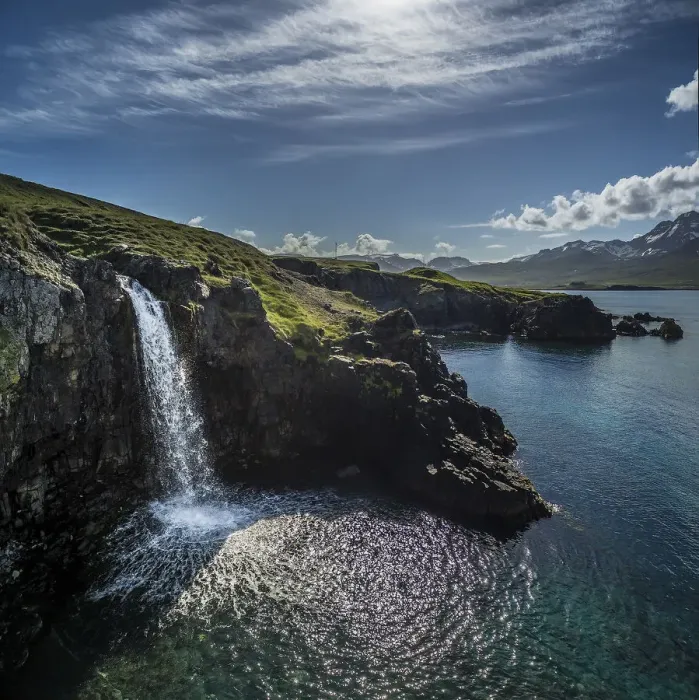 Framed Print : Waterfall, cliff side, Borgafjordur East, Iceland Framed Print : Waterfall, cliff side, Borgafjordur East, Iceland