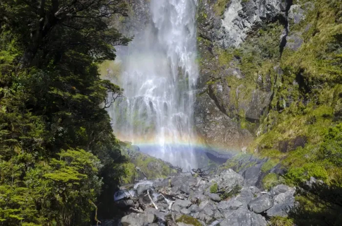 Framed Print : Waterfall with a rainbow, Devils Punchbowl Falls, Arthurs Pass, South Island, New Zealand Framed Print : Waterfall with a rainbow, Devils Punchbowl Falls, Arthurs Pass, South Island, New Zealand