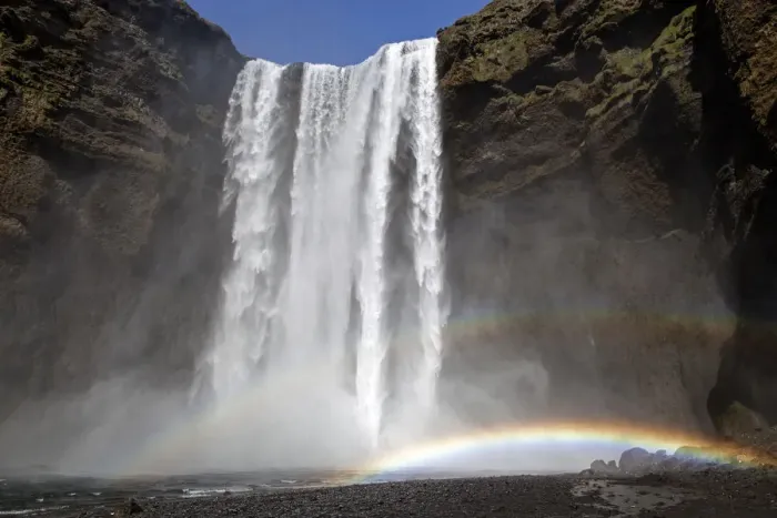 Framed Print : Waterfall with a rainbow, Skogafoss, Iceland