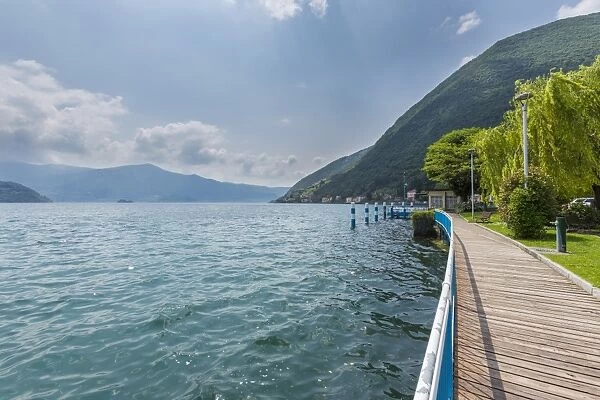 Waterfront on Lake Iseo or Lago d Iseo, Tavernola Bergamasca, Lombardy, Italy