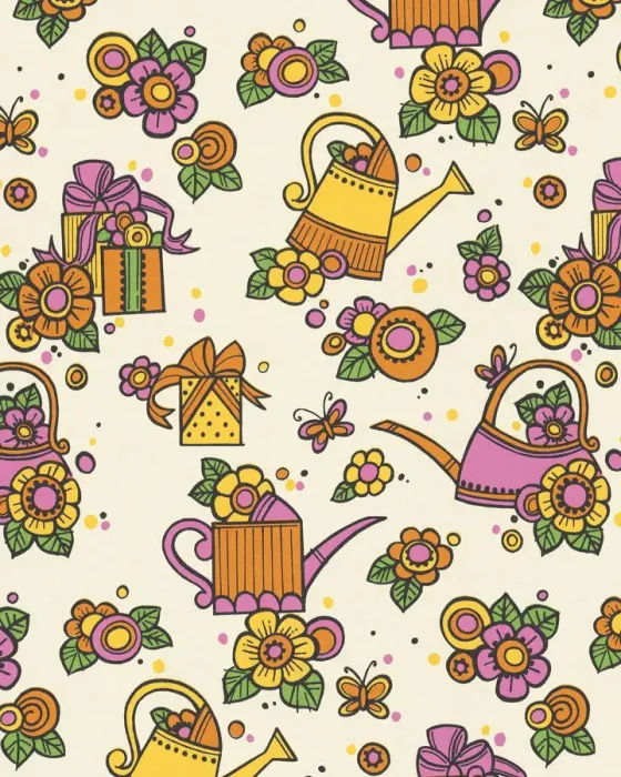 Framed Print : Watering Can and Flower Pattern Framed Print : Watering Can and Flower Pattern