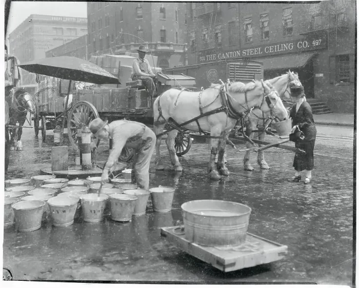 Framed Print : Watering Horses in 1927 Framed Print : Watering Horses in 1927