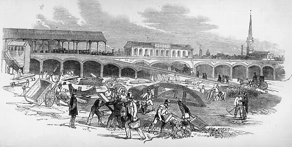 Waterloo. July 1848: Extending Waterloo station, London