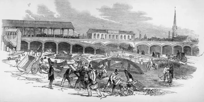 Framed Print : Waterloo. July 1848: Extending Waterloo station, London Framed Print : Waterloo. July 1848: Extending Waterloo station, London