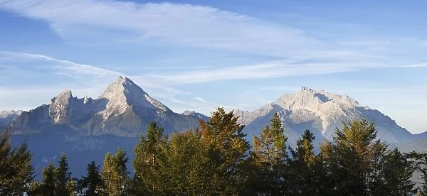 Watzmann and Hochkalter mountains, view from Kneifelspitze mountain near Berchtesgaden, Berchtesgaden Alps, Berchtesgadener Land district, Upper Bavaria, Germany, Europe