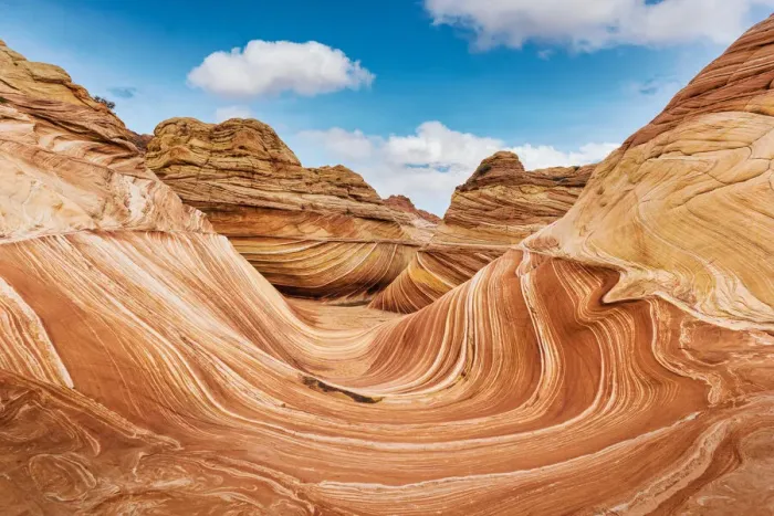 Framed Print : The Wave rock formation, panorama in Coyote Buttes north, Vermillion Cliffs, Arizona